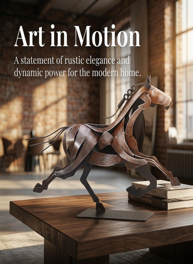 SunBlogs Art Rustic Running Horse Statue - Unique Metal Figurines for Home Decor, Gifts for Women & Men (Vintage Brown) - Image 2