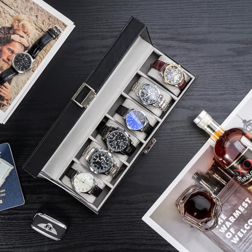 ProCase Watch Box 6 Slot Mens Watch Case Watch Storage Holder Organizer Watch Display Case with Glass Lid Anniversary Birthday Valentine Gifts for Men Women 6 Slot Black - Image 3