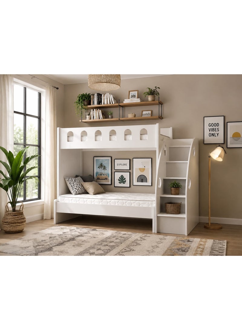 سرير طابقين ، أبيض / رمادي ، حجم منخفض-120 * 190 سم ، UP-90 * 190CM ، MDF الخشب. - Image 1