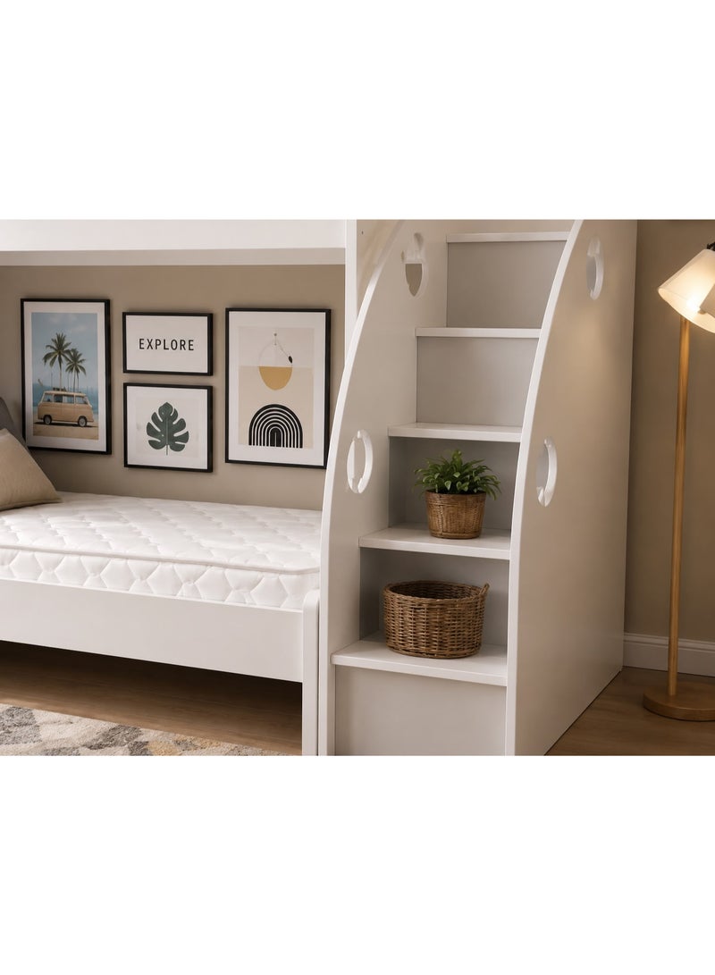 سرير طابقين ، أبيض / رمادي ، حجم منخفض-120 * 190 سم ، UP-90 * 190CM ، MDF الخشب. - Image 2