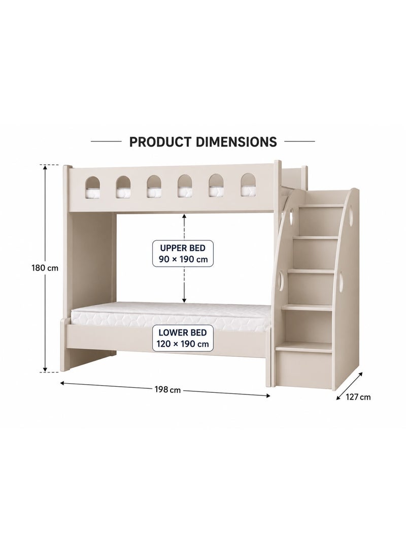 سرير طابقين ، أبيض / رمادي ، حجم منخفض-120 * 190 سم ، UP-90 * 190CM ، MDF الخشب. - Image 3