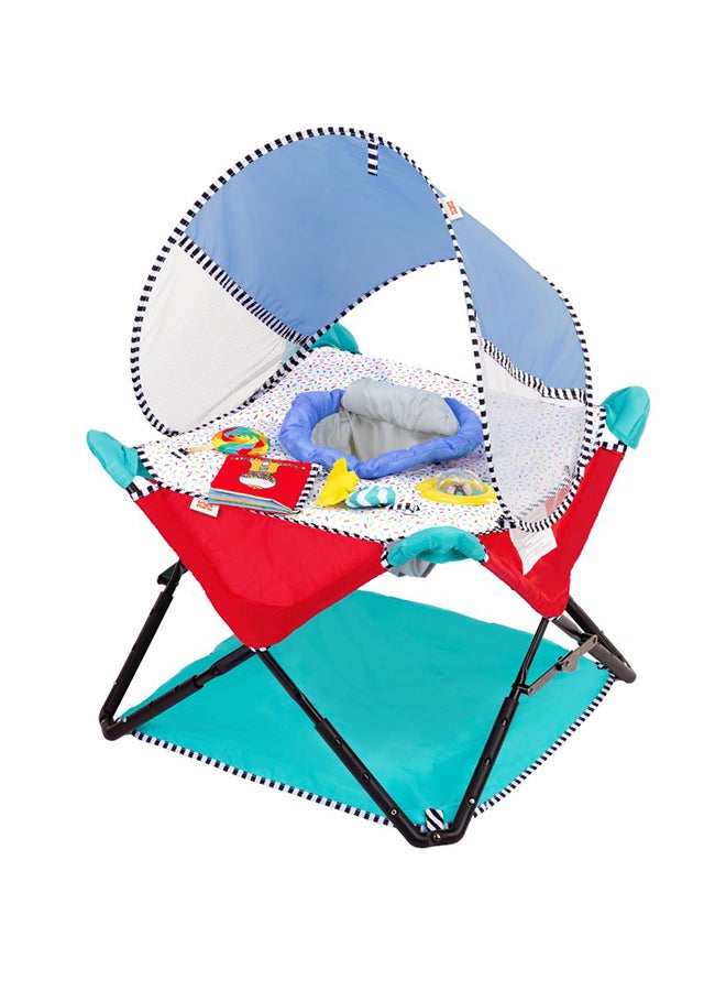 Bright Starts Pop ‘N Jump Sweet Treats Portable Activity Jumper with Canopy & Toys - 6 to 12 Months - Image 1