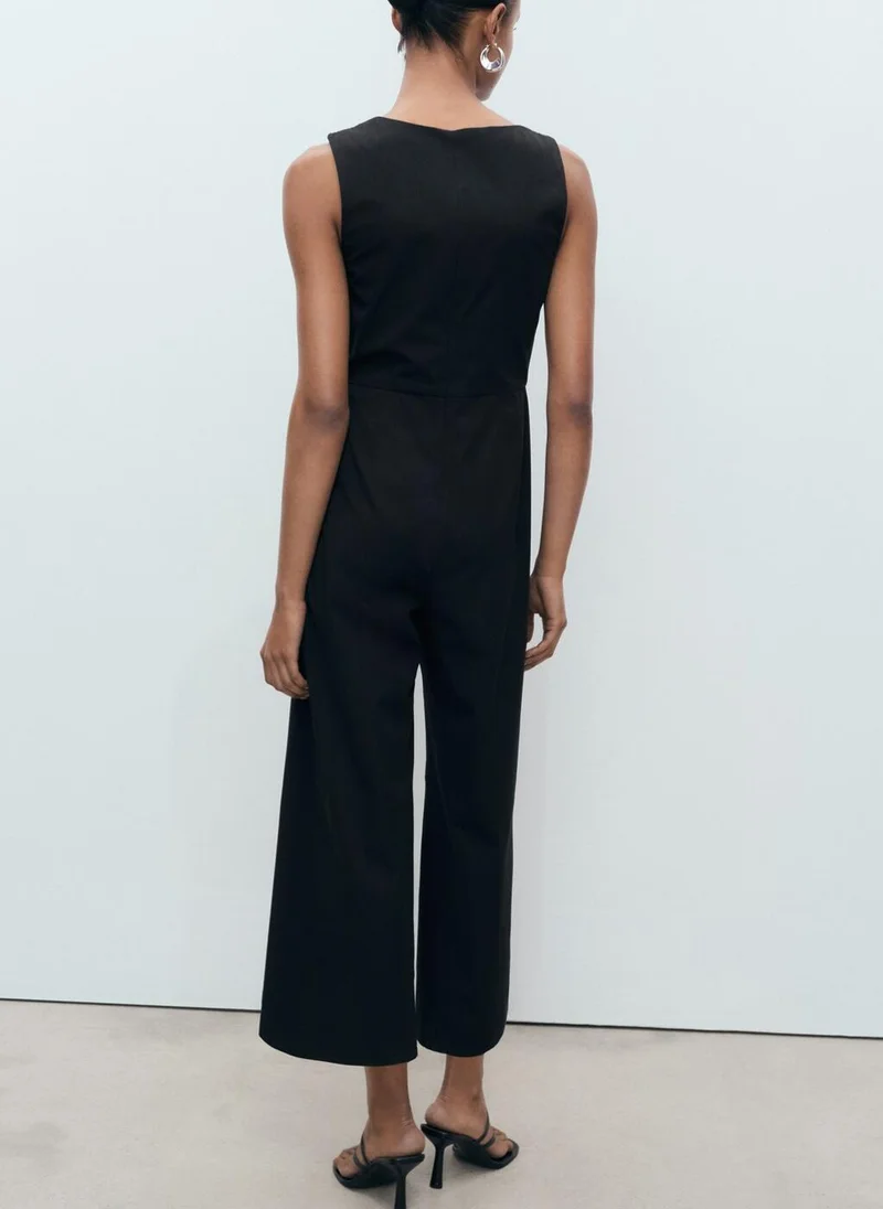 MANGO Long Culotte Jumpsuit With Draped Neck