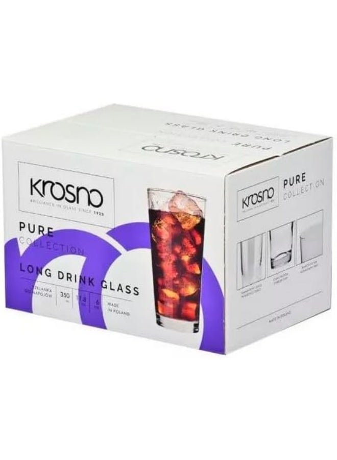 KROSNO Pure Collection Highball Glass Set - 6 Pieces (350 ml) Beer/Wine or Water Glasses Tumblers Made in Poland | Family Gifting Material For Birthdays, Housewarming Occassions, Lightweight Glassware - Image 4