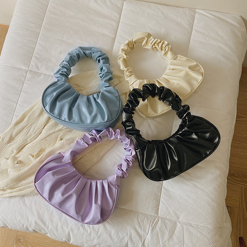 Pleated Cloud Bag Women 2026 Spring Summer New Style Fresh Fashion Handbag Solid Color Large Capacity Shoulder Bag - Image 1