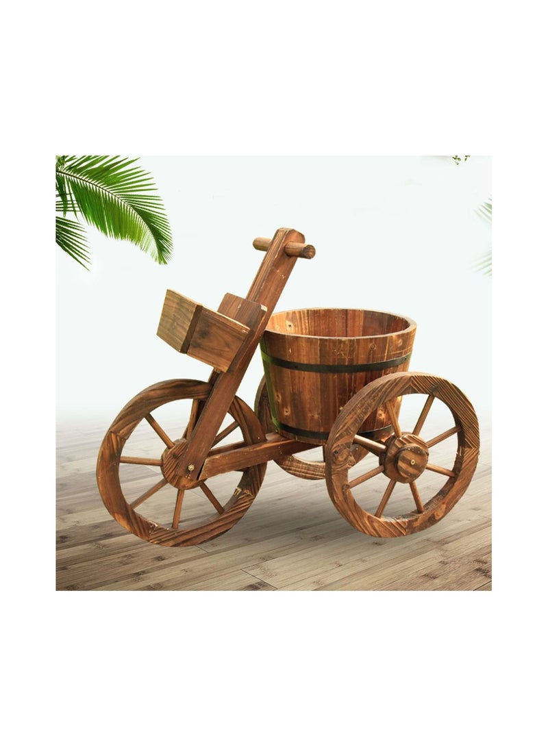 LINGWEI Cycle Shaped Wooden Flower Pot Garden Decoration Item Plant Vase - Image 3