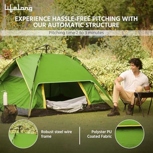 Lifelong Quick Pop-up Camping Tent with Glass Fiber Tent Poles, Superior Air Ventilation, Waterproof with PU Coating for Air Tent-House, Portable & Foldable for Camping 2 Person Green - Image 3