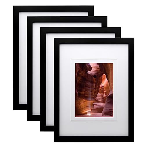 Egofine Egofine 9x12 Picture Frames Set of 4 Made of Solid Wood Covered by Plexiglass 5x7 and 6x8 with Mat or 9x12 without Mat for Table Top Display and Wall Mounting Photo Frame Black 