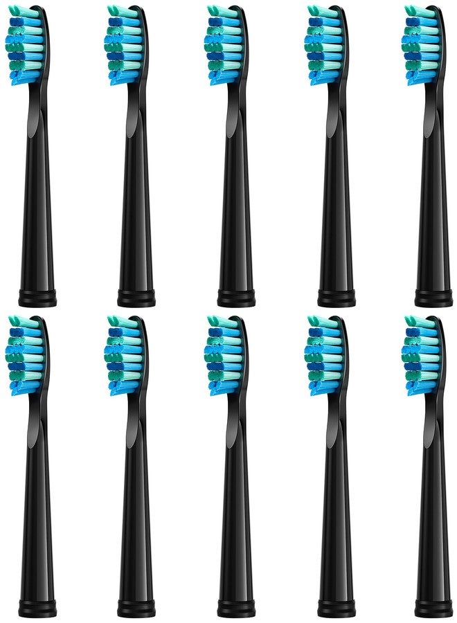teeteck 10pc Toothbrush Heads Compatible with Fairywill D7/D8/FW507/508, 551/917/959/D1/D3 (Black - Image 1