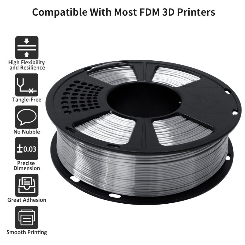 GIANTARM Silk Metallic Silver PLA 3D Printer Filament 1kg Spool, 1.75mm Dimensional Accuracy +/-0.03mm, 1080 Feet per Roll, Vacuum Packaging - Image 2