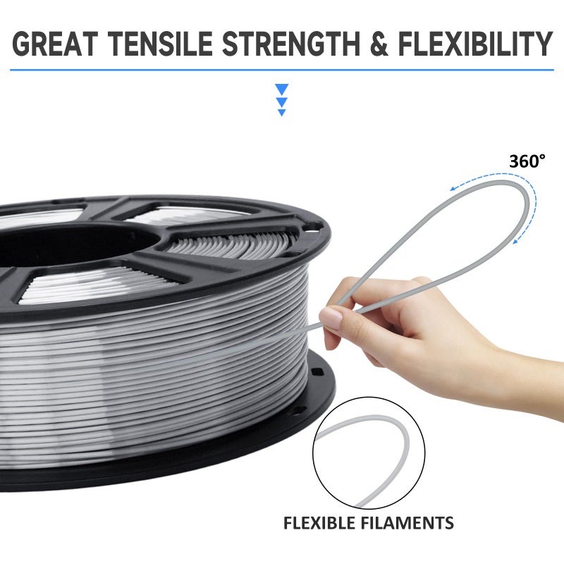 GIANTARM Silk Metallic Silver PLA 3D Printer Filament 1kg Spool, 1.75mm Dimensional Accuracy +/-0.03mm, 1080 Feet per Roll, Vacuum Packaging - Image 4