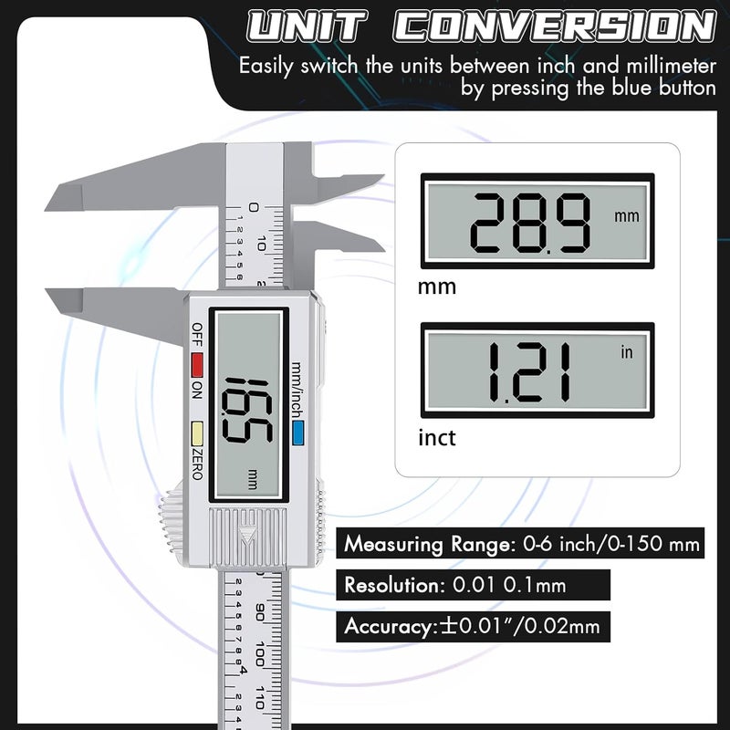 Simhevn Electronic Digital Caliper, LCD | 0 to 6 inch inch/mm Conversion, Automatic Shutdown Function, Very Suitable for Home/Jewelry/DIY Measurement, etc - Image 2