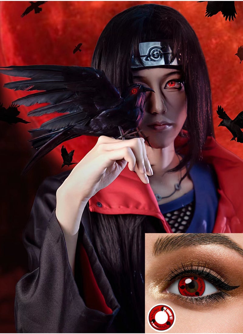Unibling - Unibling Itachi Uchiha's Sharingan Naruto Yearly Colored Contact Lenses, Unisex Cosmetic Contact Lenses, Enlargement Collection, Cosplay, With Case - Image 1