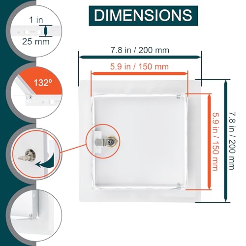 ECOPRO VENT 6 x 6 Lockable White Metal Access Panel Service Shaft Door Panel with Key Plumbing Electricity Heating Alarm Wall Access Panel for Drywall Bathroom Services Access Hole Cover - Image 3