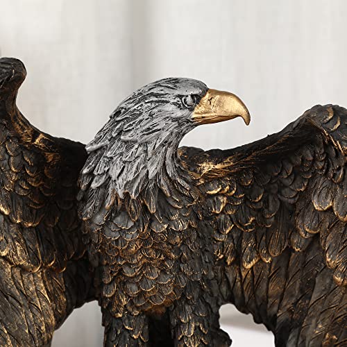 H&W 10.25" Tall Patriotic Eagle On Rocks Statue Wild Bird Eagle Decorative Bronze Patina Resin Figurine - Image 3