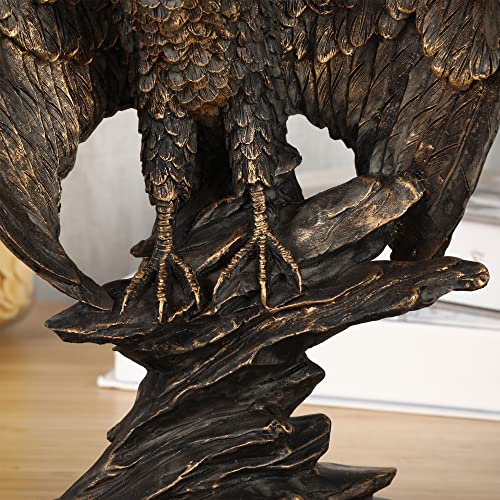 H&W 10.25" Tall Patriotic Eagle On Rocks Statue Wild Bird Eagle Decorative Bronze Patina Resin Figurine - Image 4