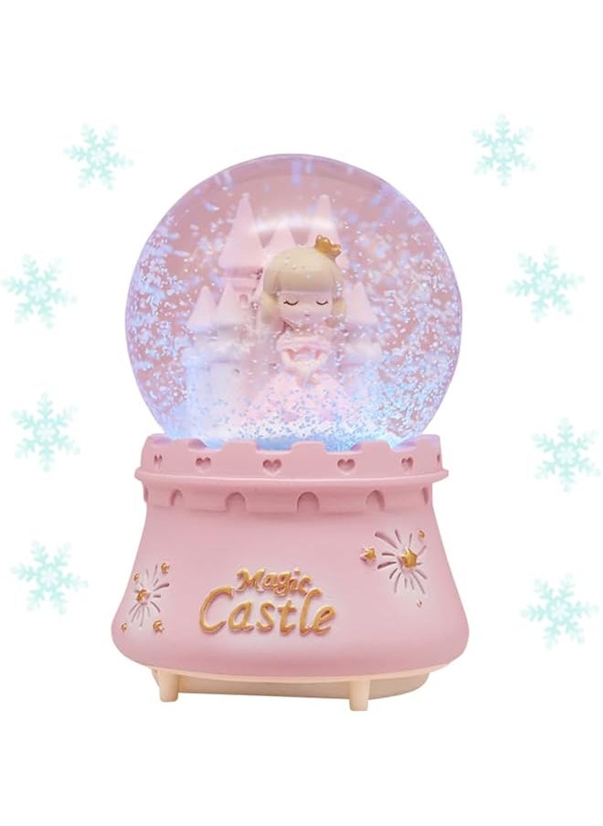 erorex Musical Snow Globes Cute Princess Castle Figurine Snow Globes Automatic Snowfall Musical Snow Globe With Color Changing Led Light For Girls Birthday Home Party Decoration Pink  - Image 1