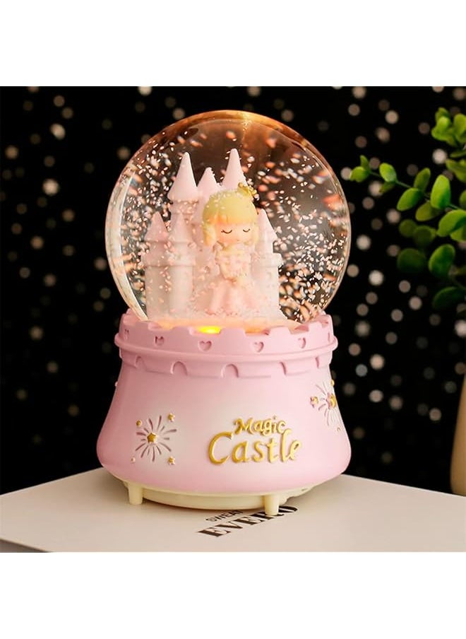 erorex Musical Snow Globes Cute Princess Castle Figurine Snow Globes Automatic Snowfall Musical Snow Globe With Color Changing Led Light For Girls Birthday Home Party Decoration Pink  - Image 3