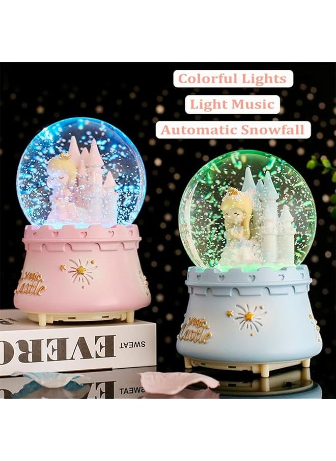 erorex Musical Snow Globes Cute Princess Castle Figurine Snow Globes Automatic Snowfall Musical Snow Globe With Color Changing Led Light For Girls Birthday Home Party Decoration Pink  - Image 5