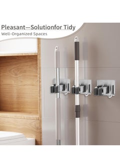 Arabest Broom and Mop Holder, Stainless Steel Broom Storage Holder, Self Adhesive Anti-Slip Adhesive Hook Broom Holder Wall Mount, Mop Gripper with Hook for Kitchen Bathroom Closet Garden Garage,4 pcs,Silver  - Image 3