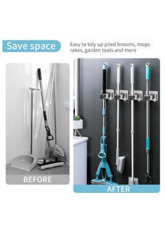 Arabest Broom and Mop Holder, Stainless Steel Broom Storage Holder, Self Adhesive Anti-Slip Adhesive Hook Broom Holder Wall Mount, Mop Gripper with Hook for Kitchen Bathroom Closet Garden Garage,4 pcs,Silver  - Image 4