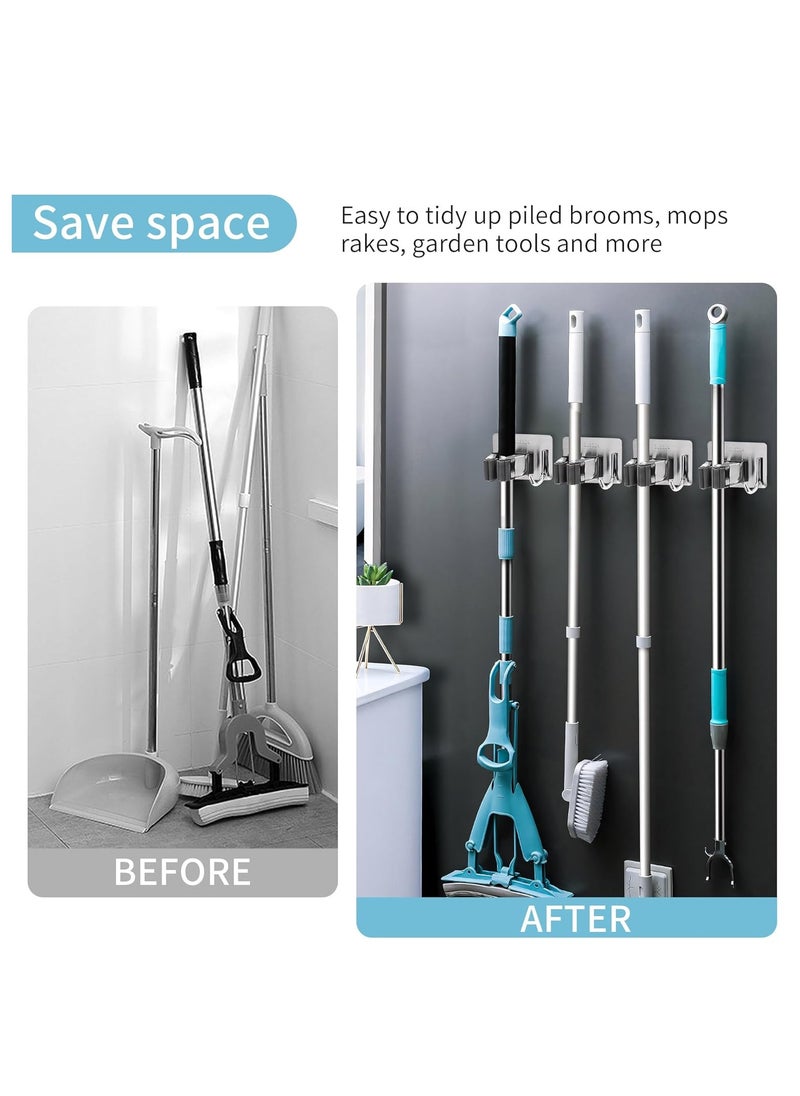 Arabest Broom and Mop Holder, Stainless Steel Broom Storage Holder, Self Adhesive Anti-Slip Adhesive Hook Broom Holder Wall Mount, Mop Gripper with Hook for Kitchen Bathroom Closet Garden Garage,4 pcs,Silver  - Image 4