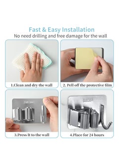 Arabest Broom and Mop Holder, Stainless Steel Broom Storage Holder, Self Adhesive Anti-Slip Adhesive Hook Broom Holder Wall Mount, Mop Gripper with Hook for Kitchen Bathroom Closet Garden Garage,4 pcs,Silver  - Image 5