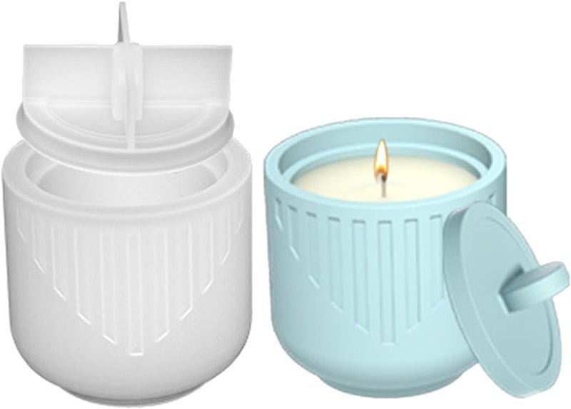 RKPM HOMES RKPM HOMES Candles Holders Resin Mold I Striped Round Shape Concrete Silicone Epoxy Casting Jar Mould with Lid I for DIY Handmade Necklace Art Crafts Jewelry Storage Box Ring Trinket Container (Tri) - Image 1