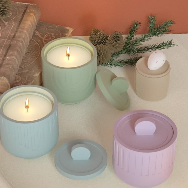 RKPM HOMES RKPM HOMES Candles Holders Resin Mold I Striped Round Shape Concrete Silicone Epoxy Casting Jar Mould with Lid I for DIY Handmade Necklace Art Crafts Jewelry Storage Box Ring Trinket Container (Tri) - Image 5