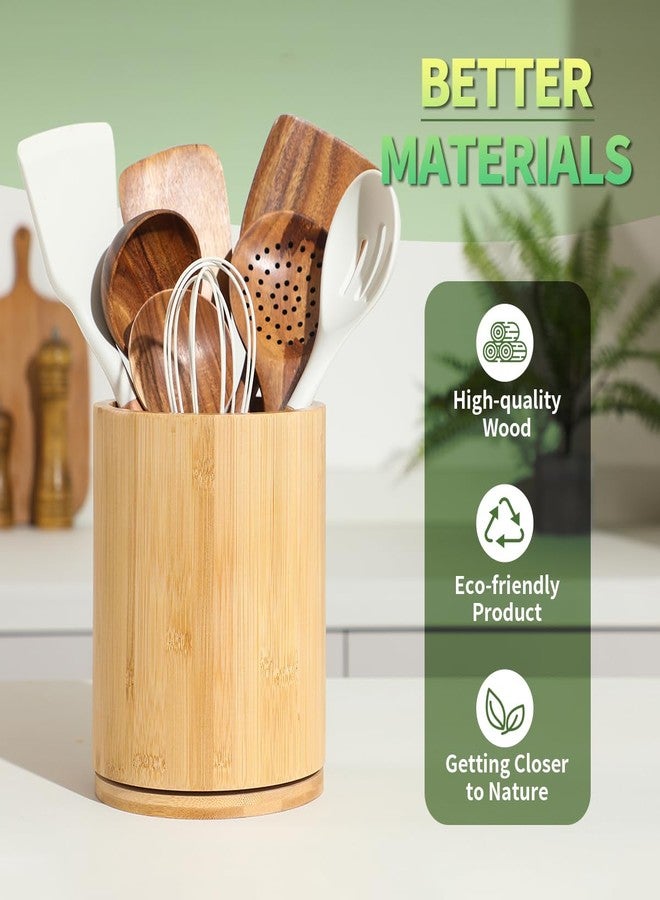 gorsent Wooden Utensil Holder, 360°Rotating 7.3'' Large Kitchen Utensil Holder for Kitchen Counter, Kitchen Utensil Organizer, Utensil Crock, Farmhouse Kitchen Countertop Decor, Bamboo Utensil Holder - Image 5