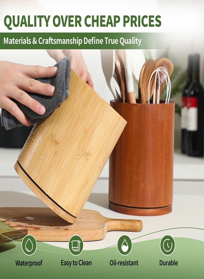 gorsent Wooden Utensil Holder, 360°Rotating 7.3'' Large Kitchen Utensil Holder for Kitchen Counter, Kitchen Utensil Organizer, Utensil Crock, Farmhouse Kitchen Countertop Decor, Bamboo Utensil Holder - Image 4