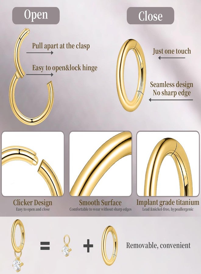 limerencia G23 Titanium Hoops Rook Piercing Jewelry 6mm 8mm 16G 18G Implant Grade Titanium Dangle Huggie Rook Earrings Cartilage/Conch/Daith/Helix Piercing Stacking Rings for Women Men Sensitive Ears - Image 5