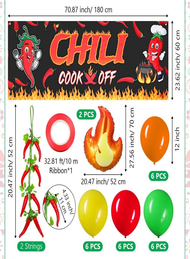 RoundFunny 31 Pcs Chili Cook off Decorations Include Chili Cook off Banner Fire Foil Balloons Latex Balloon Artificial Hanging Pepper String for Chili Festival Party Supplies Fiesta Home Farm Wall - Image 3