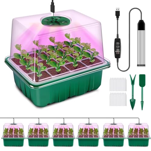 YAUNGEL Seed Starter Tray with Grow Light, 6 Pack Seed Starter Kit with Timing Controller Adjustable Brightness, Thicken Seedling Starter Trays with Humidity Domes Heightened Lids, Gift Box - Image 1