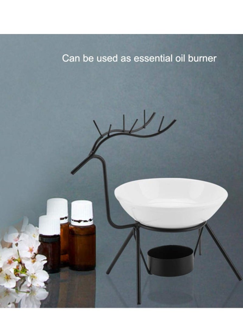 EHOME - Candle Holder Oil Burner, Ceramic Tealight Oil Diffuser Deer Shape Iron Essential Oil Aroma Burner Candle Holder Home Decoration - Image 1