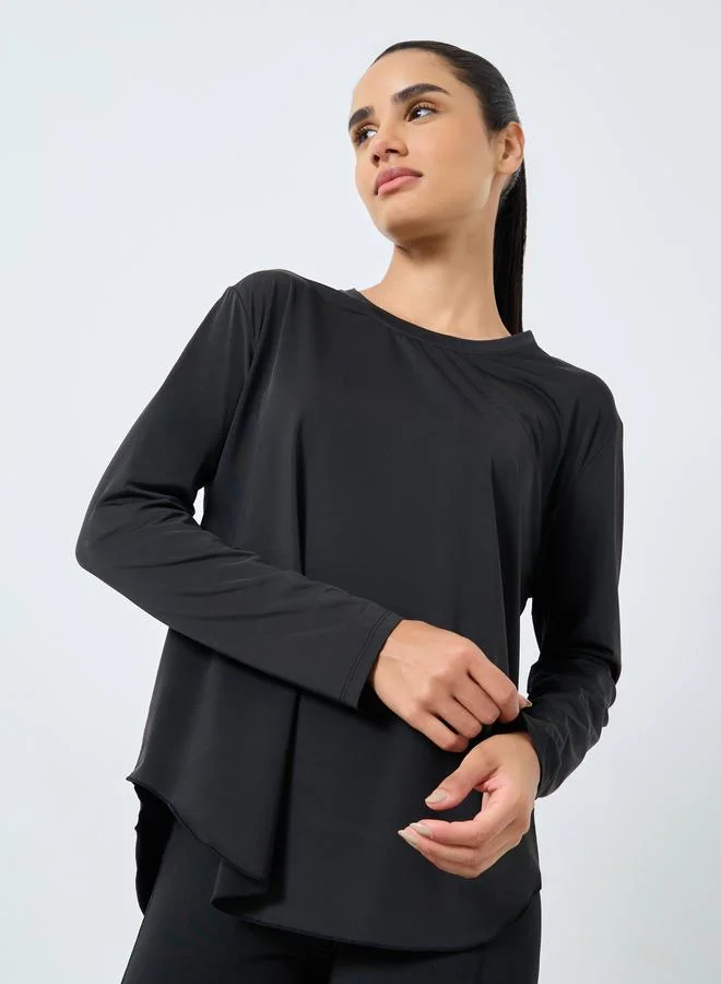 Styli Active Back Overlay Panel Curved Hem Top