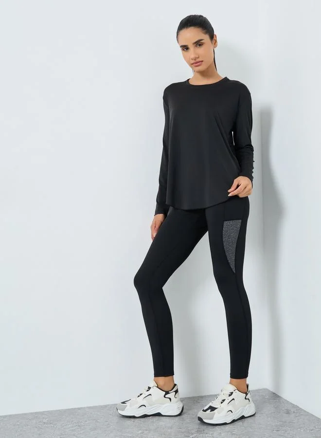 Styli Active Back Overlay Panel Curved Hem Top