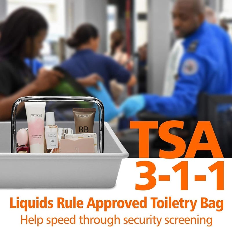 YLmeet حقيبة غسيل معتمدة من قبل إدارة الأمن النقلي (TSA) - حقيبة مكياج شفافة ومقاومة للماء، بحجم كوارتو، مناسبة للرجال والنساء لحمل المكياج أثناء السفر - تتوافق مع متطلبات شركات الطيران (3 قطع) (لون أسود) - Image 2