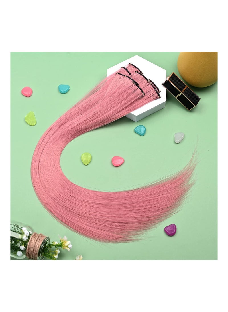 syosi 10 قطع الشعر الوردي كليب في الشعر الوردي التمديد الاصطناعية مستقيم تسليط الضوء على قطع الشعر الأزياء تأثيري حزب كليب في الشعر للفتيات النساء - Image 4