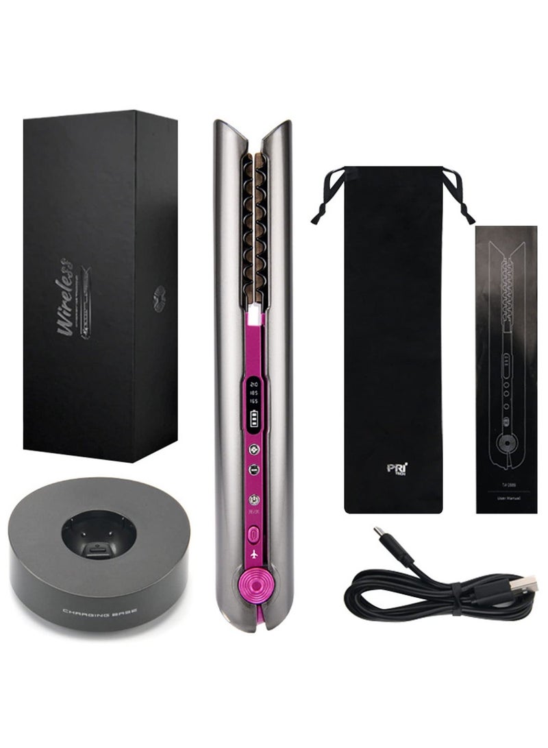 2 in 1 Cordless Hair Straightener and Curler, USB Rechargeable Travel Straightener, Portable Wireless Ceramic Styler with Holder Fast Heat Up 3 Levels Adjustable Temps, 4800mA Battery - Image 1