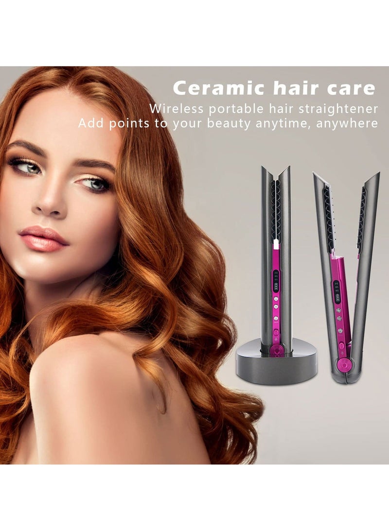 2 in 1 Cordless Hair Straightener and Curler, USB Rechargeable Travel Straightener, Portable Wireless Ceramic Styler with Holder Fast Heat Up 3 Levels Adjustable Temps, 4800mA Battery - Image 5