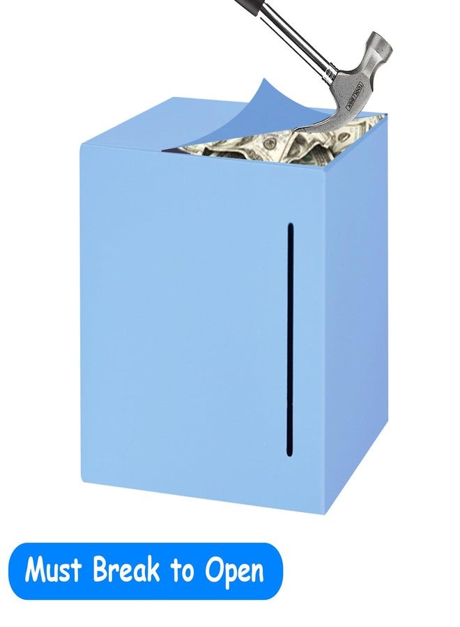 Totola Stainless Steel Piggy Bank for Adults, Indestructible Savings Box for Cash, Must-Break-to-Open Metal Secure Money Banks for Kids, Unbreakable Coin Bank for Money Saving Plan (Blue, 4.72inch) - Image 3
