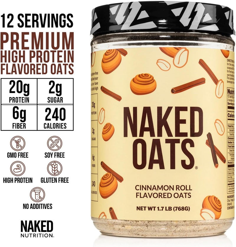 Naked Nutrition Naked Oats - Cinnamon Roll Flavored Oatmeal with 20G Protein, Gluten Free Instant Oatmeal for Breakfast or Smoothies - Image 4