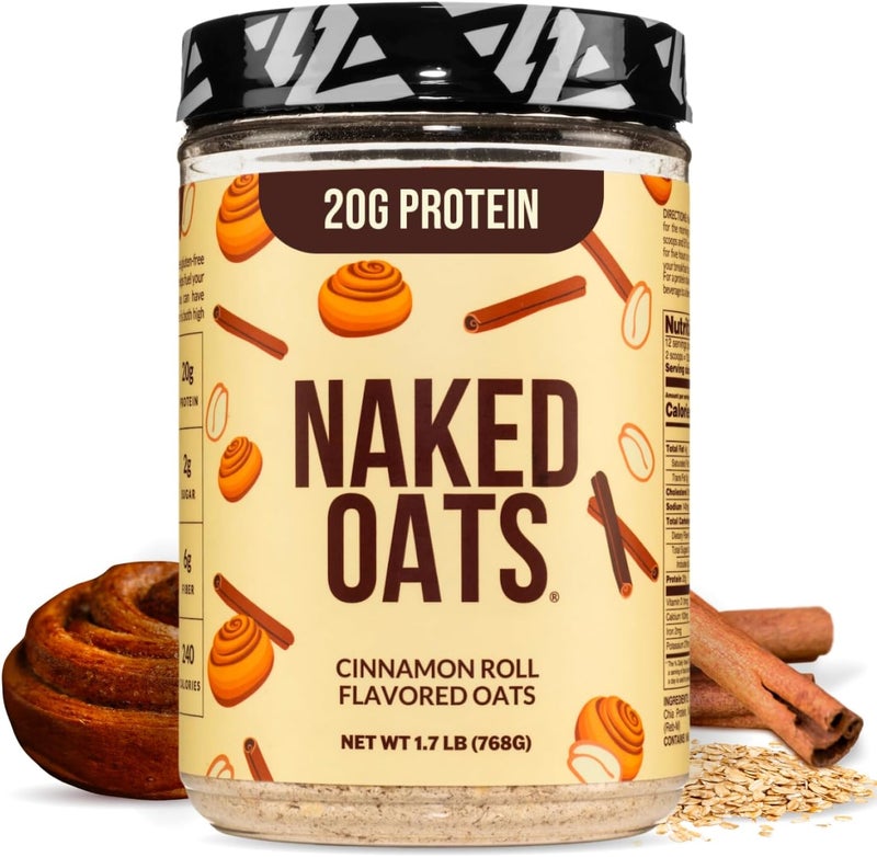 Naked Nutrition Naked Oats - Cinnamon Roll Flavored Oatmeal with 20G Protein, Gluten Free Instant Oatmeal for Breakfast or Smoothies - Image 1