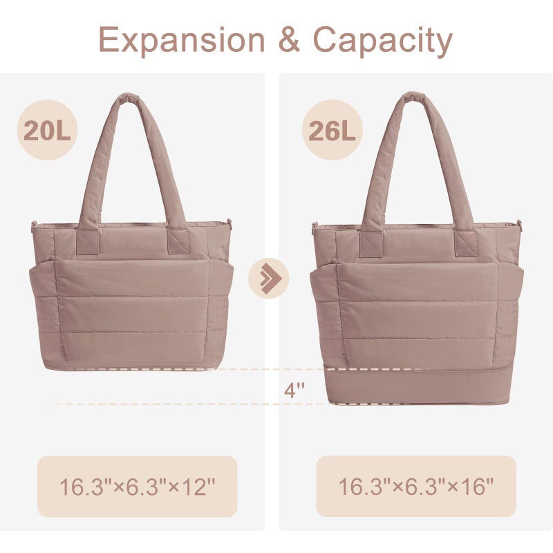 GASSDA Tote Bag for Women Puffer Tote Bag Large Quilted Nurse Bag with Zipper for Work Travel (Z-large Deep khaki) - Image 3