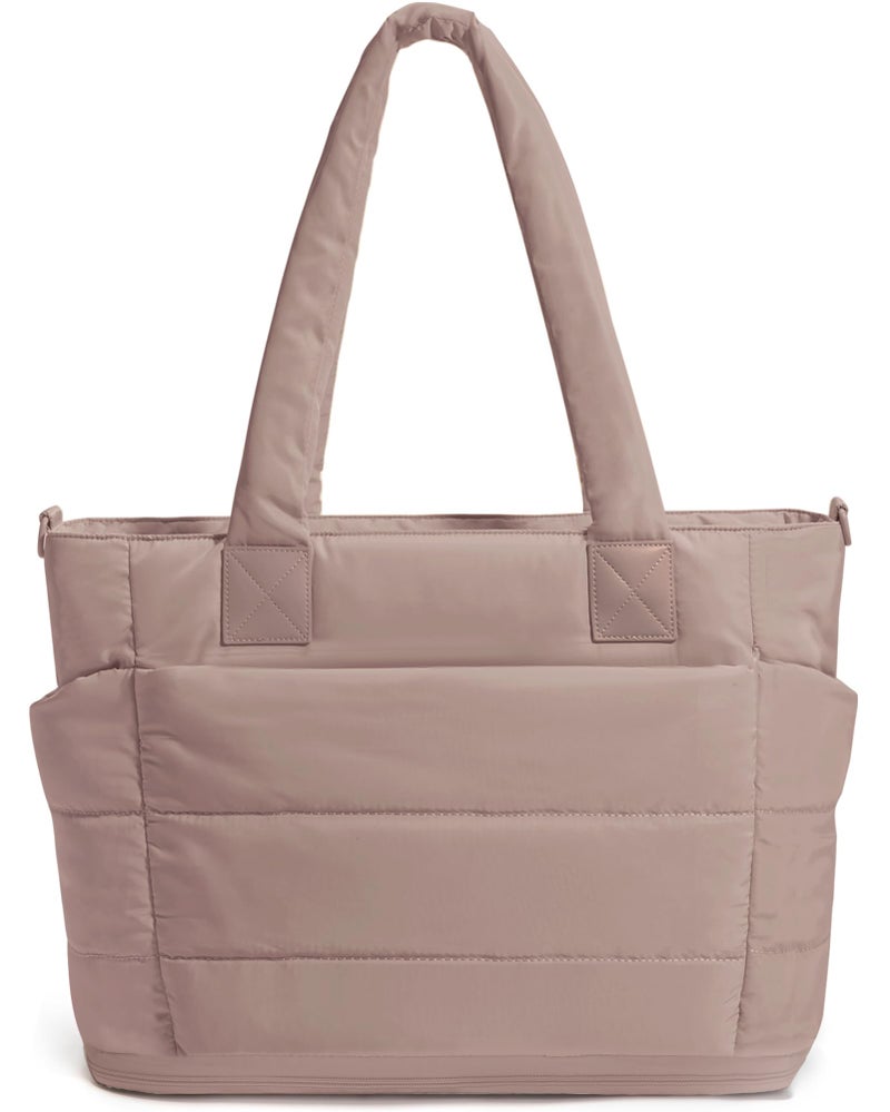 GASSDA Tote Bag for Women Puffer Tote Bag Large Quilted Nurse Bag with Zipper for Work Travel (Z-large Deep khaki) - Image 1