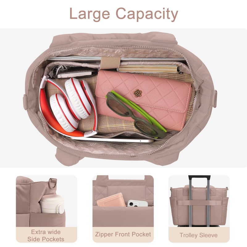 GASSDA Tote Bag for Women Puffer Tote Bag Large Quilted Nurse Bag with Zipper for Work Travel (Z-large Deep khaki) - Image 4