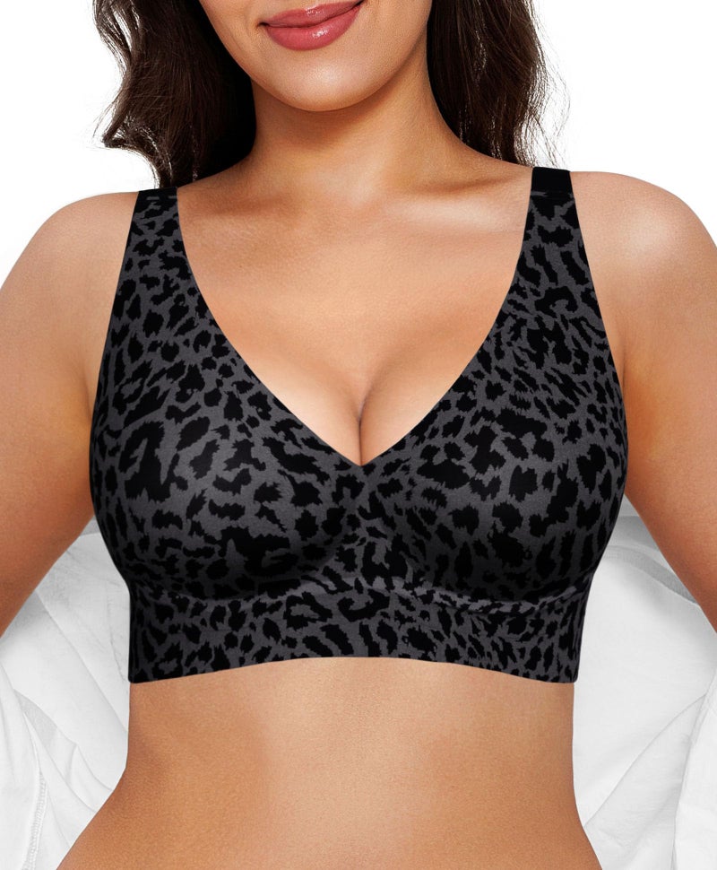 Popilush Push Up Bras for Women - Wireless Comfortable Bra Seamless Bralette Full Coverage Deep V Leopard Print Bra Everyday Bras - Image 1