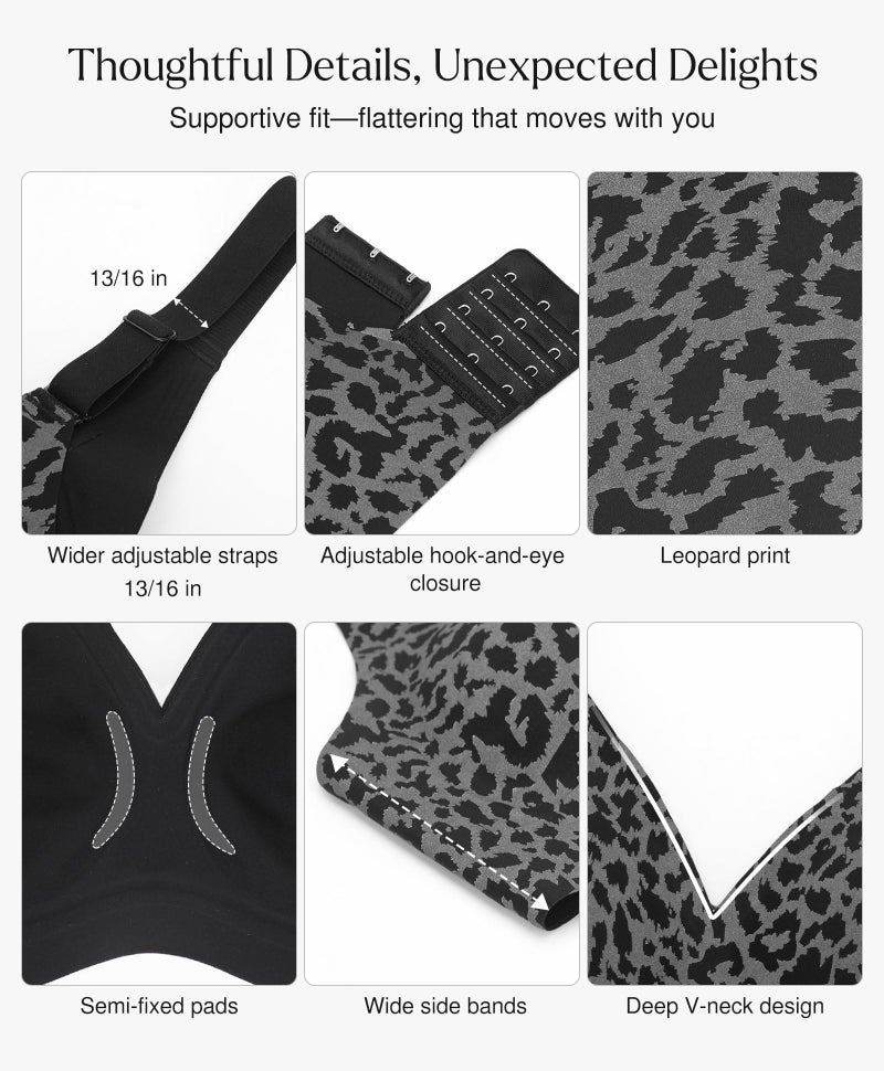 Popilush Push Up Bras for Women - Wireless Comfortable Bra Seamless Bralette Full Coverage Deep V Leopard Print Bra Everyday Bras - Image 3