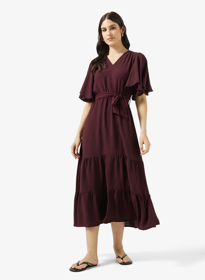 Ripples Ladies Long Dress With Ruffle Sleeves - Image 1